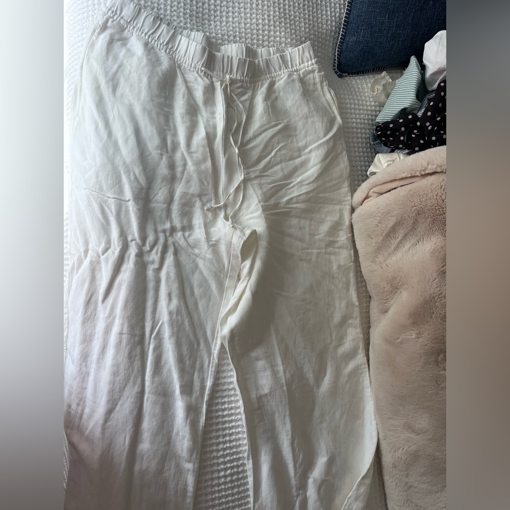 H&M White Linen Wide Leg Pants